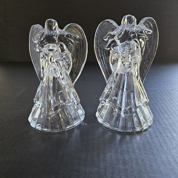 Vintage Angel candle holder pair clear glass taper heavy holiday Decor - Picture 1 of 11